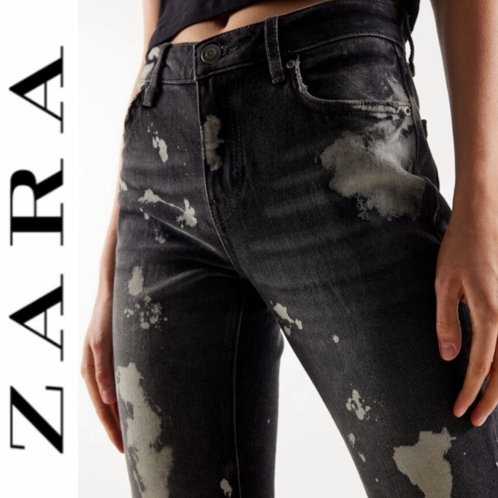 NWT Zara “The Bleached Mid-Rise Slim Jeans” Faded Black-  8